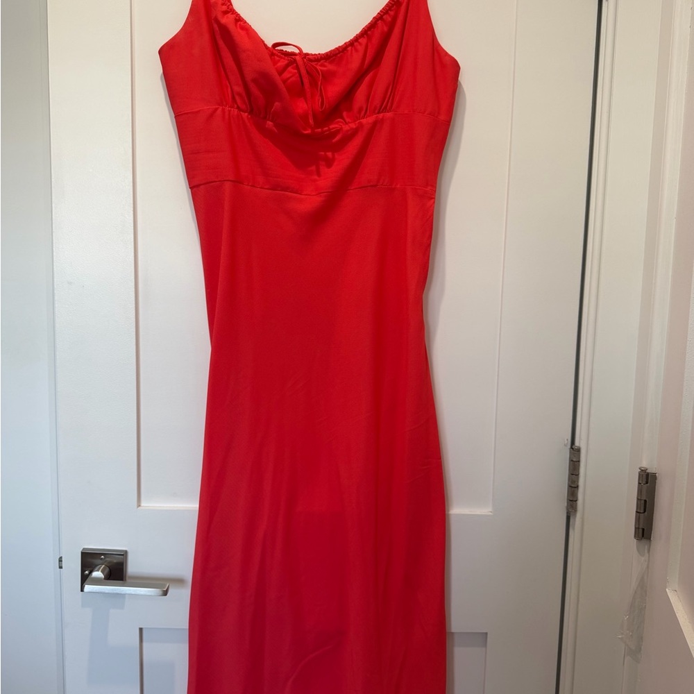 Shinestar Red Cowl-Neck Slip Midi Dress